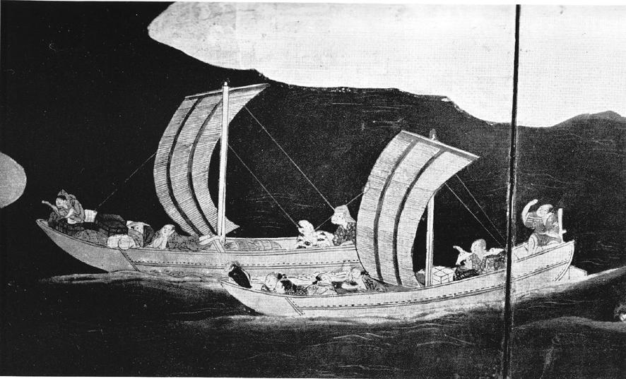 「近江名所図屏風」(サントリー美術館蔵）に描かれた琵琶湖の丸子船